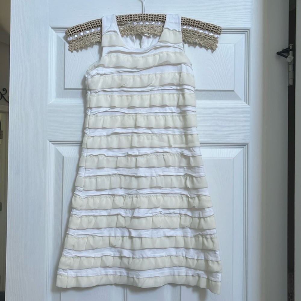 J Crew Crewcuts White/Cream Girls Ruffle Dress Sz 8